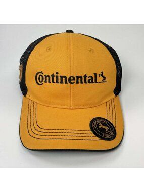 Continental Tires Logo Mesh Trucker Hat Black Yellow Adjustable Strap